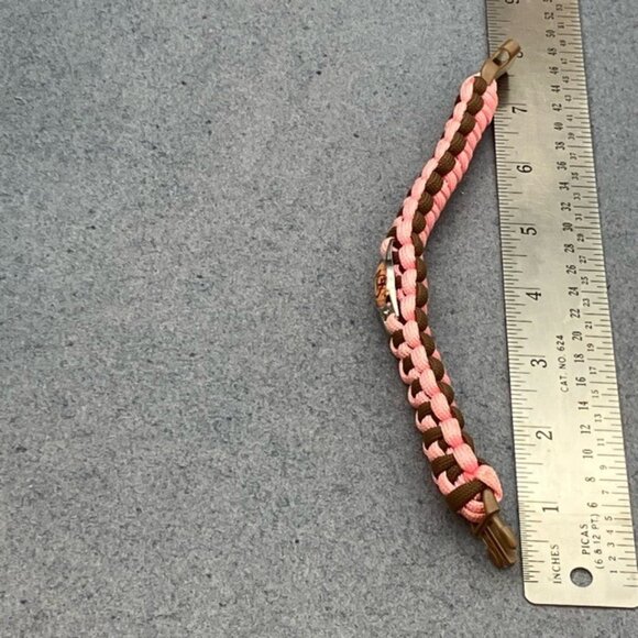 Deer Survival Paracord Bracelet 7.5 In Pink Crackle Brown Heart Silver Oval Camp - Picture 3 of 4